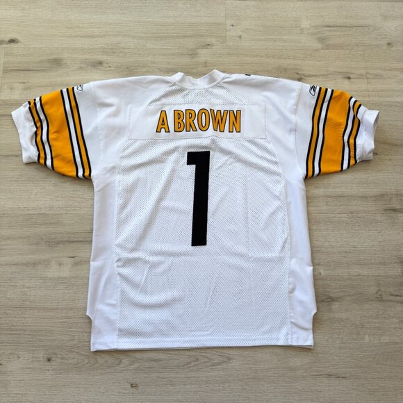 Reebok NFL Pittsburgh Steelers Jersey Size 52 Brown White On Field Authentic - Picture 1 of 12